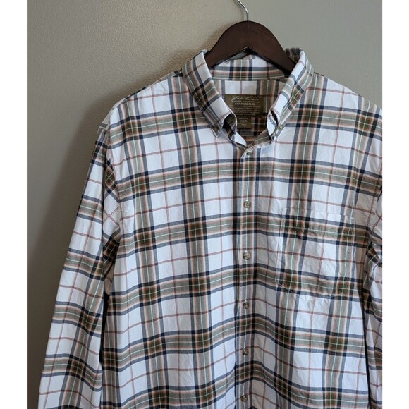 Eddie Bauer Size Large Tall Plaid Shirt Mens Green White Button Down Top LS LT - Picture 3 of 5